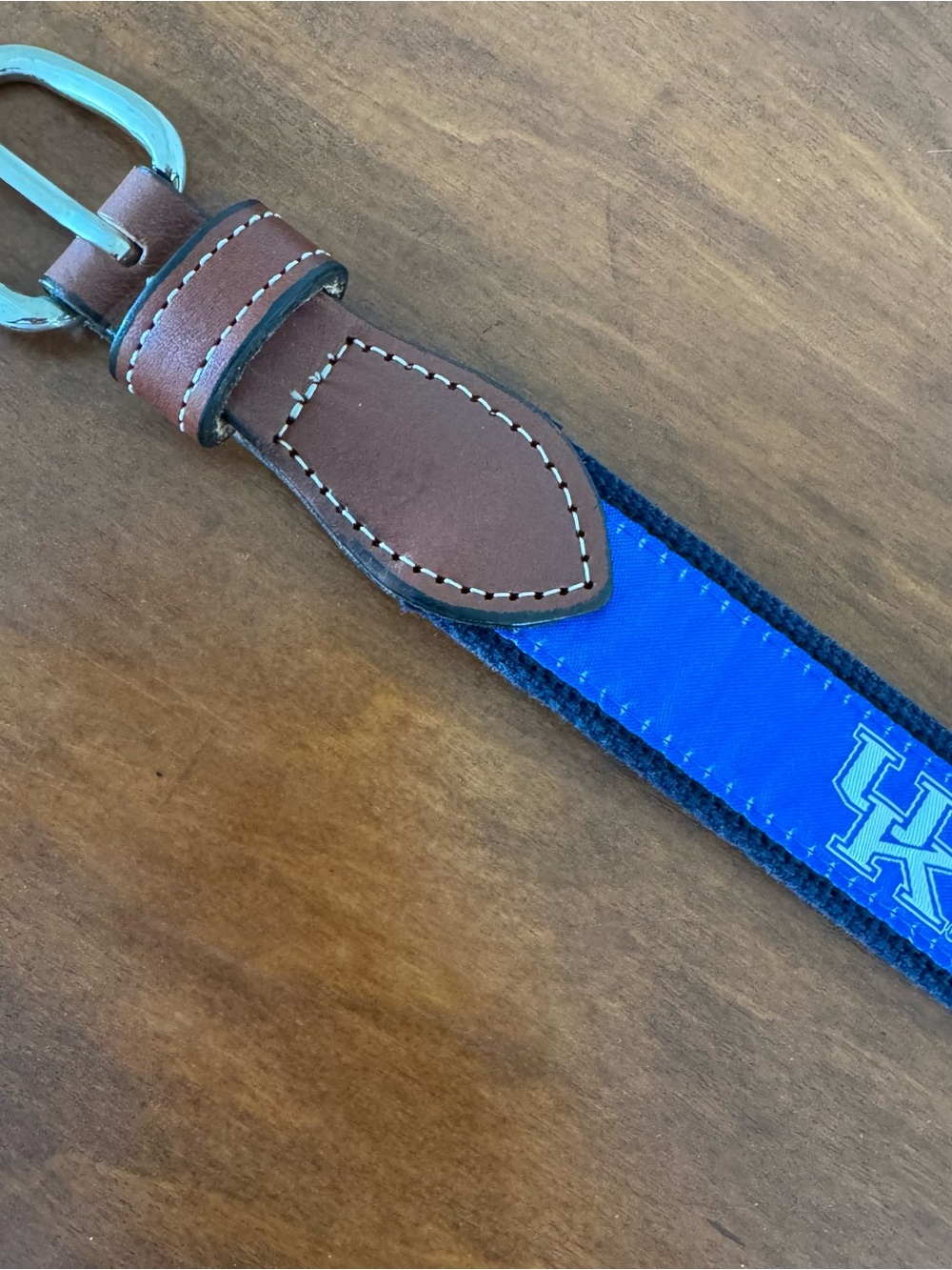 University of Kentucky Wildcats Belt Mens Size 32 Blue Canvas Ribbon Leather Tab